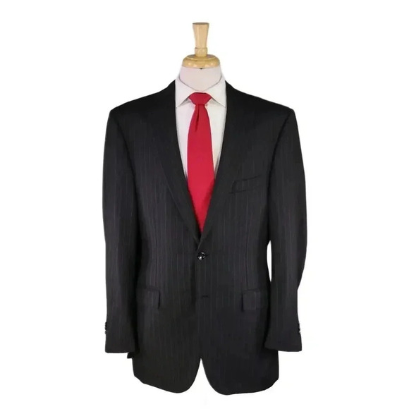 Ermenegildo Zegna Couture Black Striped Wool-Cashmere-Vicuna 2-Btn Suit 44L - Picture 1 of 15